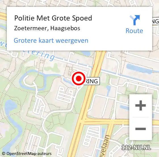 Locatie op kaart van de 112 melding: Politie Met Grote Spoed Naar Zoetermeer, Haagsebos op 13 september 2023 13:13