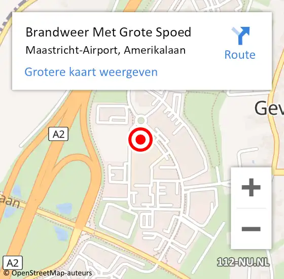 Locatie op kaart van de 112 melding: Brandweer Met Grote Spoed Naar Maastricht-Airport, Amerikalaan op 13 september 2023 13:22