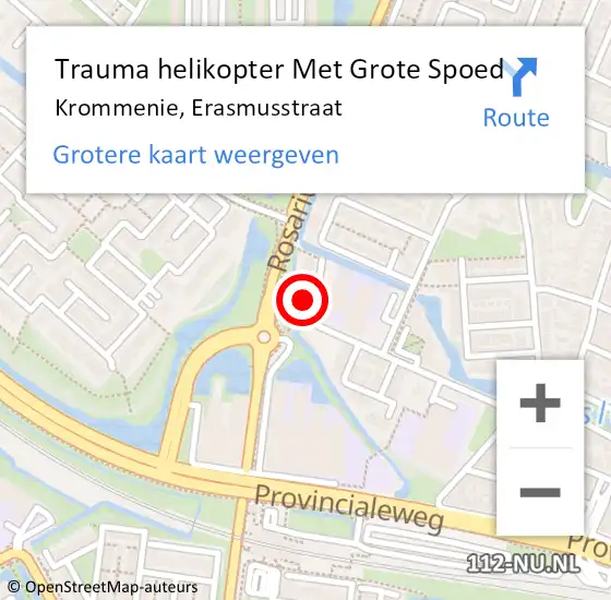 Locatie op kaart van de 112 melding: Trauma helikopter Met Grote Spoed Naar Krommenie, Erasmusstraat op 13 september 2023 13:29