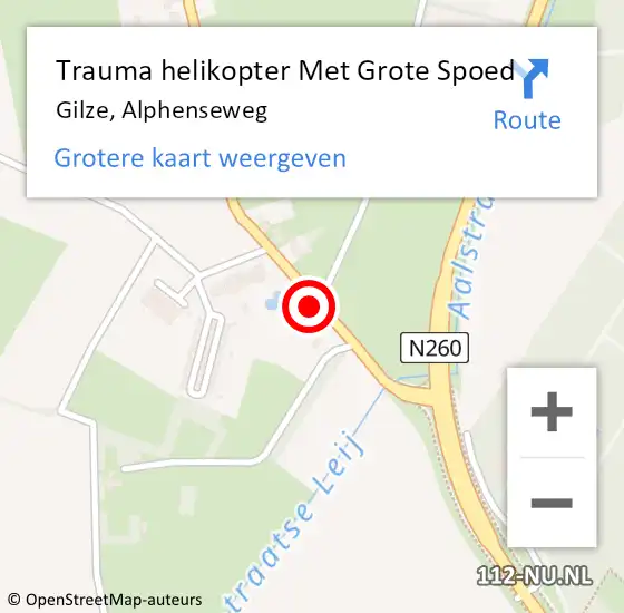 Locatie op kaart van de 112 melding: Trauma helikopter Met Grote Spoed Naar Gilze, Alphenseweg op 13 september 2023 13:31