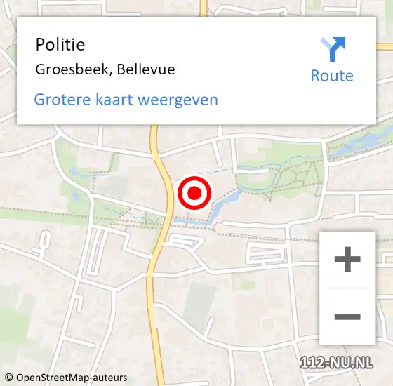 Locatie op kaart van de 112 melding: Politie Groesbeek, Bellevue op 13 september 2023 13:35
