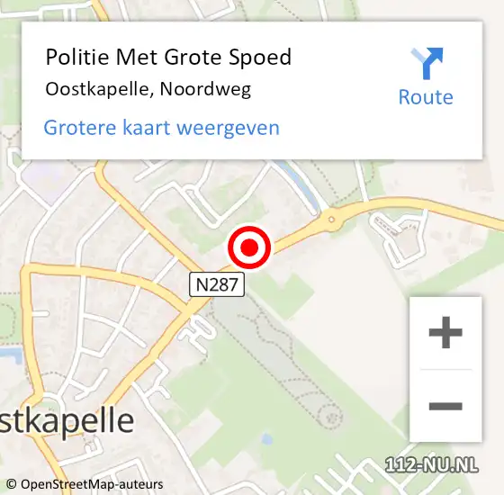 Locatie op kaart van de 112 melding: Politie Met Grote Spoed Naar Oostkapelle, Noordweg op 13 september 2023 13:39
