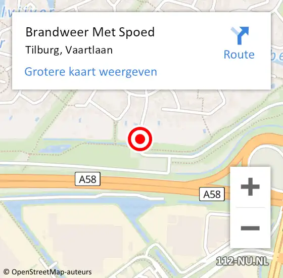 Locatie op kaart van de 112 melding: Brandweer Met Spoed Naar Tilburg, Vaartlaan op 13 september 2023 14:01