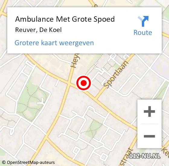 Locatie op kaart van de 112 melding: Ambulance Met Grote Spoed Naar Reuver, De Koel op 13 september 2023 14:24