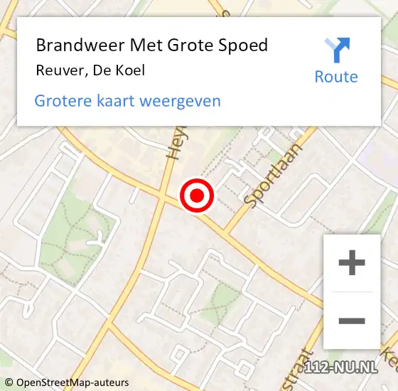 Locatie op kaart van de 112 melding: Brandweer Met Grote Spoed Naar Reuver, De Koel op 13 september 2023 14:25