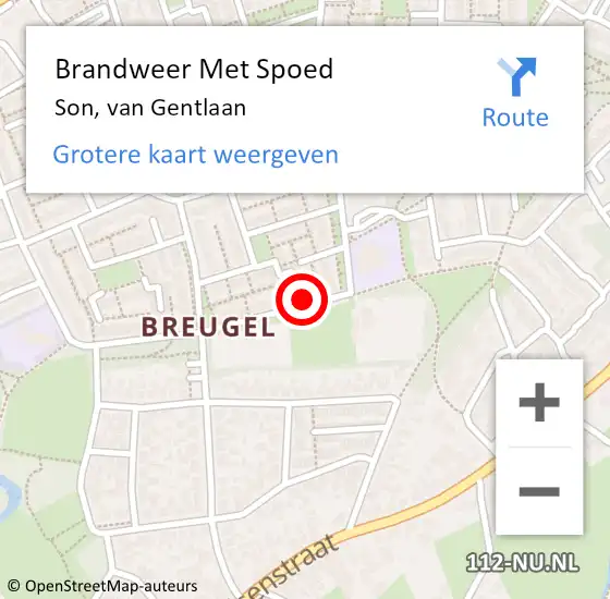 Locatie op kaart van de 112 melding: Brandweer Met Spoed Naar Son, van Gentlaan op 13 september 2023 14:28