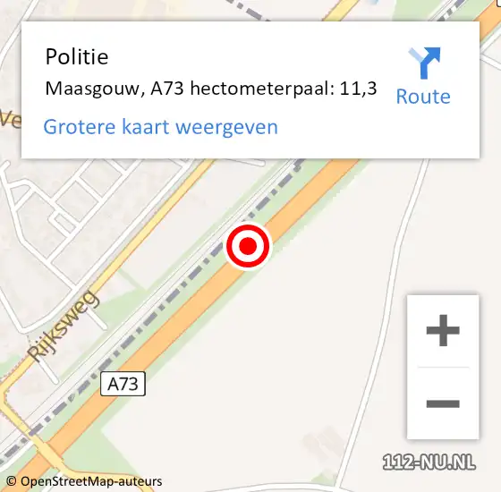 Locatie op kaart van de 112 melding: Politie Maasgouw, A73 hectometerpaal: 11,3 op 13 september 2023 15:10