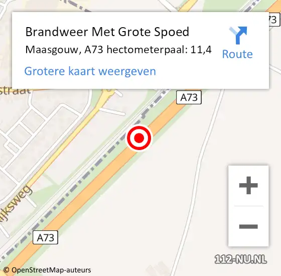 Locatie op kaart van de 112 melding: Brandweer Met Grote Spoed Naar Maasgouw, A73 hectometerpaal: 11,4 op 13 september 2023 15:12