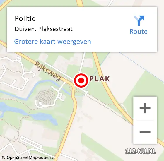 Locatie op kaart van de 112 melding: Politie Duiven, Plaksestraat op 13 september 2023 15:23