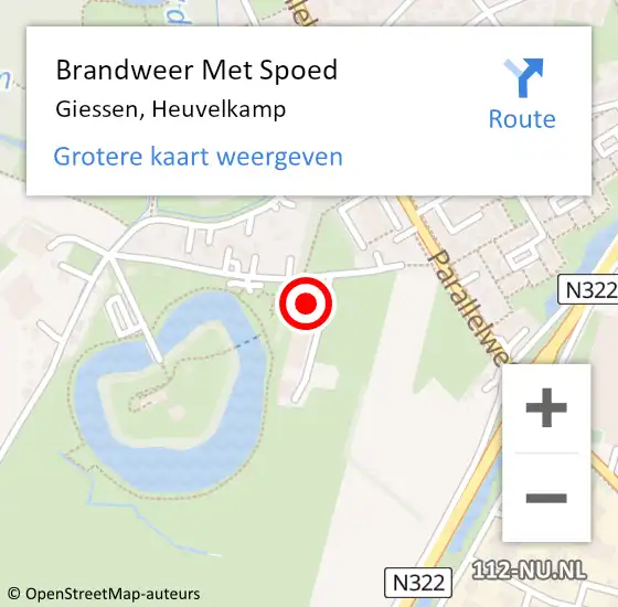 Locatie op kaart van de 112 melding: Brandweer Met Spoed Naar Giessen, Heuvelkamp op 13 september 2023 15:34
