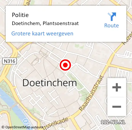Locatie op kaart van de 112 melding: Politie Doetinchem, Plantsoenstraat op 13 september 2023 15:37