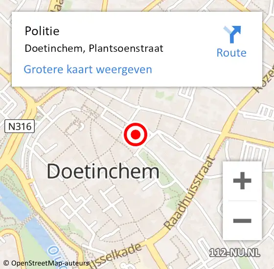 Locatie op kaart van de 112 melding: Politie Doetinchem, Plantsoenstraat op 13 september 2023 15:38