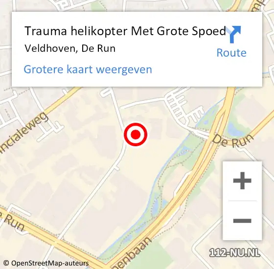 Locatie op kaart van de 112 melding: Trauma helikopter Met Grote Spoed Naar Veldhoven, De Run op 13 september 2023 16:00