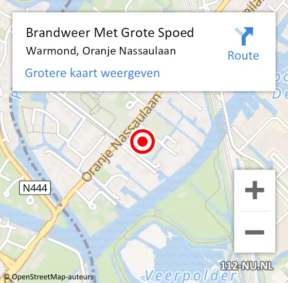 Locatie op kaart van de 112 melding: Brandweer Met Grote Spoed Naar Warmond, Oranje Nassaulaan op 13 september 2023 16:41