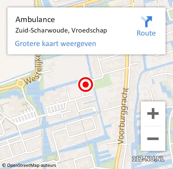 Locatie op kaart van de 112 melding: Ambulance Zuid-Scharwoude, Vroedschap op 13 september 2023 16:51