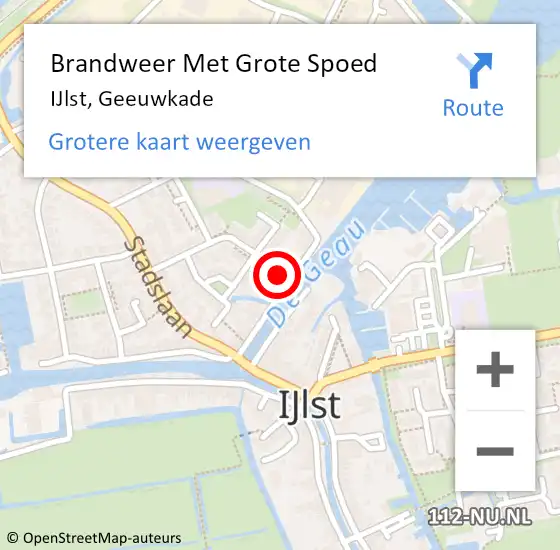 Locatie op kaart van de 112 melding: Brandweer Met Grote Spoed Naar IJlst, Geeuwkade op 13 september 2023 16:58