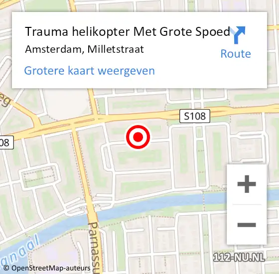 Locatie op kaart van de 112 melding: Trauma helikopter Met Grote Spoed Naar Amsterdam, Milletstraat op 13 september 2023 17:11