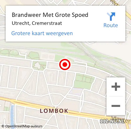 Locatie op kaart van de 112 melding: Brandweer Met Grote Spoed Naar Utrecht, Cremerstraat op 13 september 2023 17:22