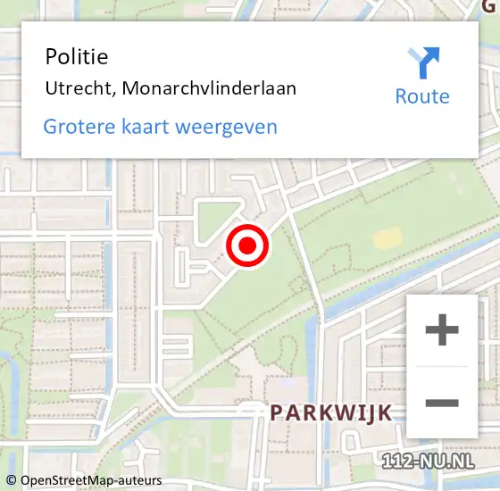 Locatie op kaart van de 112 melding: Politie Utrecht, Monarchvlinderlaan op 13 september 2023 17:54