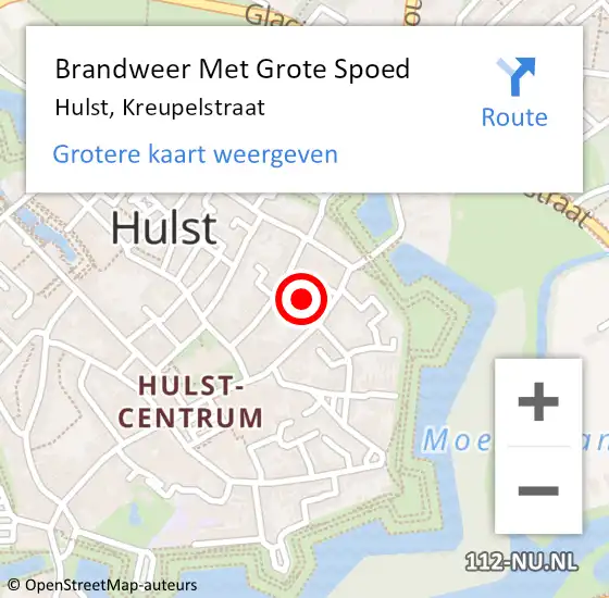 Locatie op kaart van de 112 melding: Brandweer Met Grote Spoed Naar Hulst, Kreupelstraat op 13 september 2023 18:13