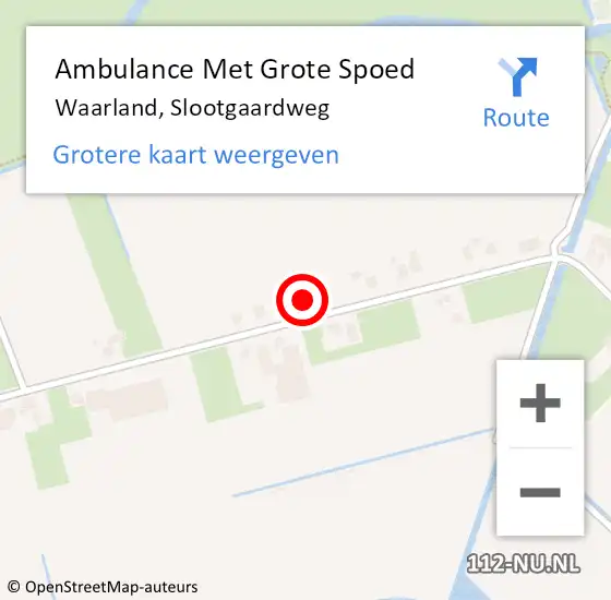 Locatie op kaart van de 112 melding: Ambulance Met Grote Spoed Naar Waarland, Slootgaardweg op 13 september 2023 18:16