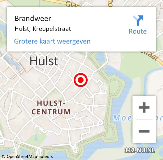 Locatie op kaart van de 112 melding: Brandweer Hulst, Kreupelstraat op 13 september 2023 18:20