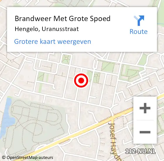 Locatie op kaart van de 112 melding: Brandweer Met Grote Spoed Naar Hengelo, Uranusstraat op 13 september 2023 18:22