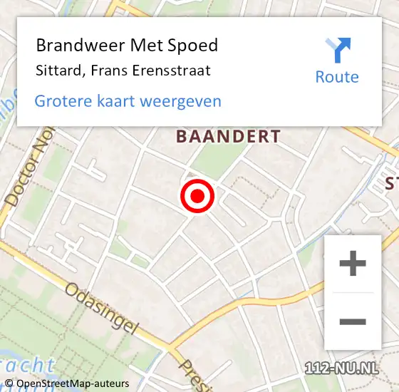 Locatie op kaart van de 112 melding: Brandweer Met Spoed Naar Sittard, Frans Erensstraat op 13 september 2023 18:56