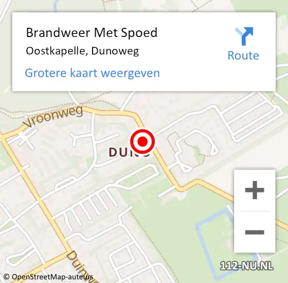 Locatie op kaart van de 112 melding: Brandweer Met Spoed Naar Oostkapelle, Dunoweg op 13 september 2023 19:05