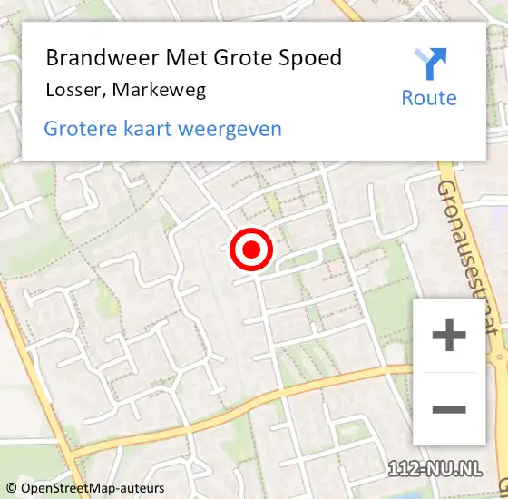 Locatie op kaart van de 112 melding: Brandweer Met Grote Spoed Naar Losser, Markeweg op 13 september 2023 19:11