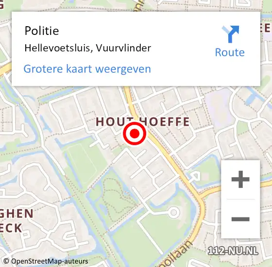 Locatie op kaart van de 112 melding: Politie Hellevoetsluis, Vuurvlinder op 13 september 2023 19:25