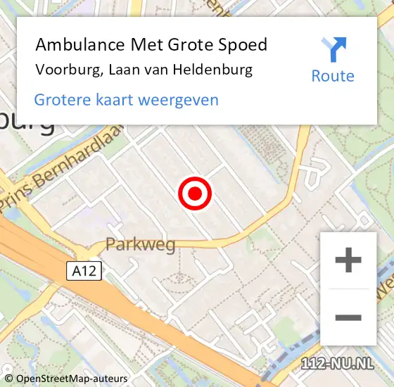 Locatie op kaart van de 112 melding: Ambulance Met Grote Spoed Naar Voorburg, Laan van Heldenburg op 13 september 2023 19:32