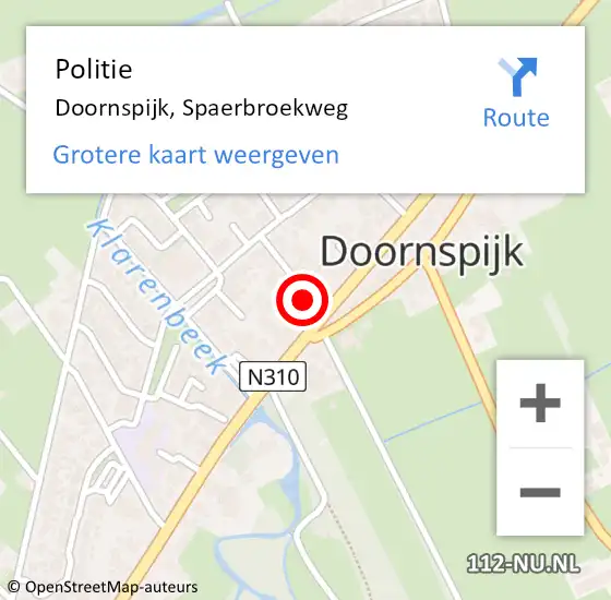 Locatie op kaart van de 112 melding: Politie Doornspijk, Spaerbroekweg op 13 september 2023 19:50