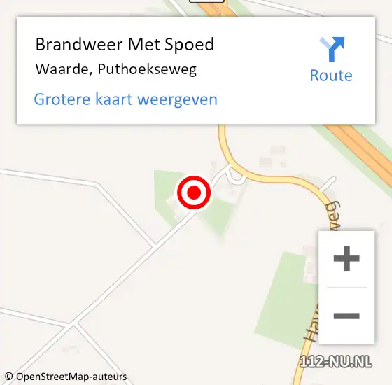 Locatie op kaart van de 112 melding: Brandweer Met Spoed Naar Waarde, Puthoekseweg op 13 september 2023 19:56