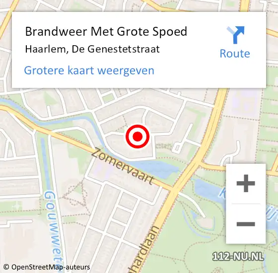 Locatie op kaart van de 112 melding: Brandweer Met Grote Spoed Naar Haarlem, De Genestetstraat op 13 september 2023 20:33