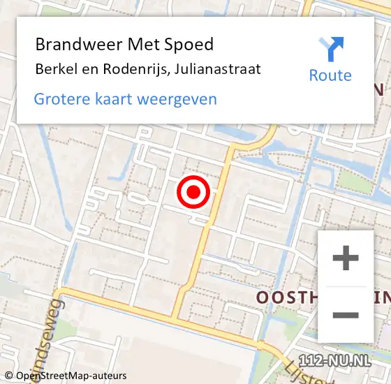 Locatie op kaart van de 112 melding: Brandweer Met Spoed Naar Berkel en Rodenrijs, Julianastraat op 13 september 2023 21:18