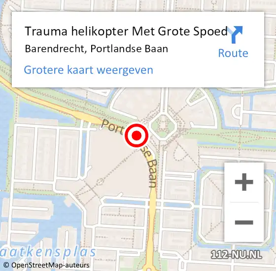 Locatie op kaart van de 112 melding: Trauma helikopter Met Grote Spoed Naar Barendrecht, Portlandse Baan op 13 september 2023 21:27