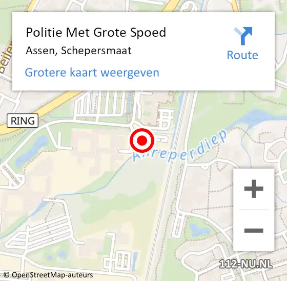 Locatie op kaart van de 112 melding: Politie Met Grote Spoed Naar Assen, Schepersmaat op 13 september 2023 22:07