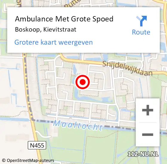 Locatie op kaart van de 112 melding: Ambulance Met Grote Spoed Naar Boskoop, Kievitstraat op 13 september 2023 22:09