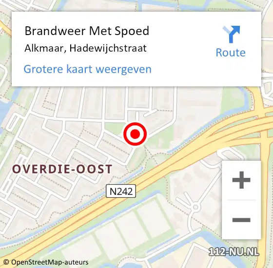 Locatie op kaart van de 112 melding: Brandweer Met Spoed Naar Alkmaar, Hadewijchstraat op 13 september 2023 22:12