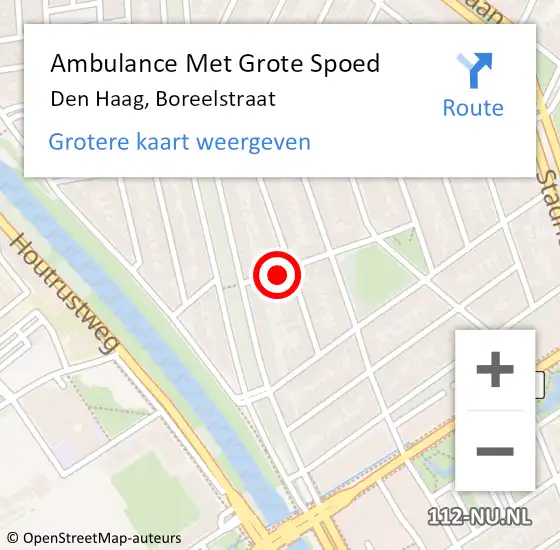 Locatie op kaart van de 112 melding: Ambulance Met Grote Spoed Naar Den Haag, Boreelstraat op 13 september 2023 22:13