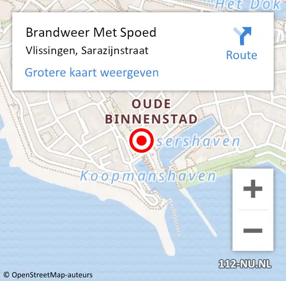 Locatie op kaart van de 112 melding: Brandweer Met Spoed Naar Vlissingen, Sarazijnstraat op 13 september 2023 22:26