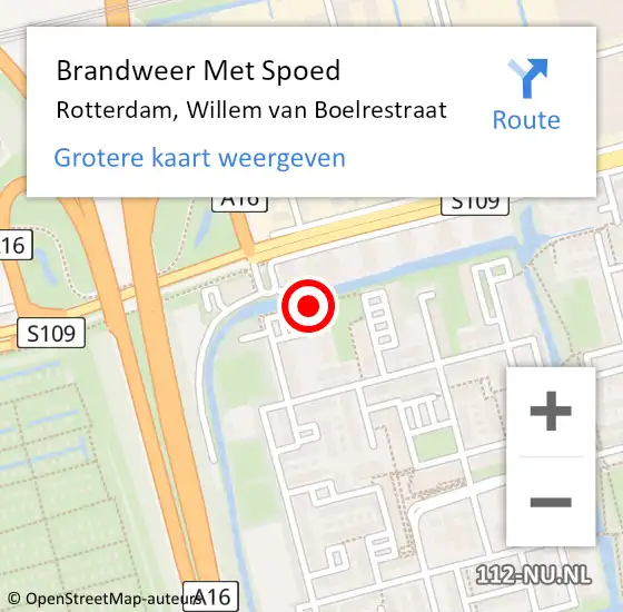 Locatie op kaart van de 112 melding: Brandweer Met Spoed Naar Rotterdam, Willem van Boelrestraat op 13 september 2023 22:31