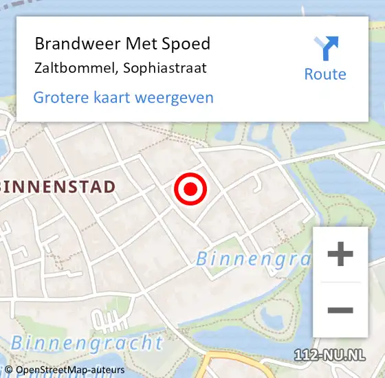 Locatie op kaart van de 112 melding: Brandweer Met Spoed Naar Zaltbommel, Sophiastraat op 13 september 2023 22:38