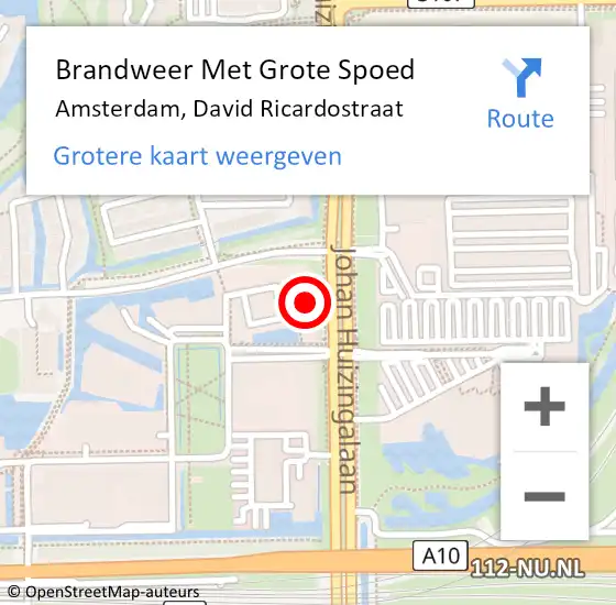 Locatie op kaart van de 112 melding: Brandweer Met Grote Spoed Naar Amsterdam, David Ricardostraat op 13 september 2023 22:57