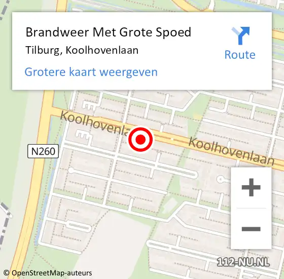 Locatie op kaart van de 112 melding: Brandweer Met Grote Spoed Naar Tilburg, Koolhovenlaan op 13 september 2023 23:37