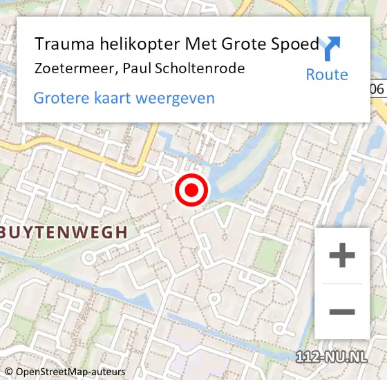 Locatie op kaart van de 112 melding: Trauma helikopter Met Grote Spoed Naar Zoetermeer, Paul Scholtenrode op 13 september 2023 23:39