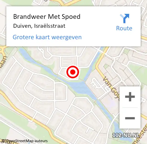 Locatie op kaart van de 112 melding: Brandweer Met Spoed Naar Duiven, Israëlsstraat op 14 september 2023 00:17