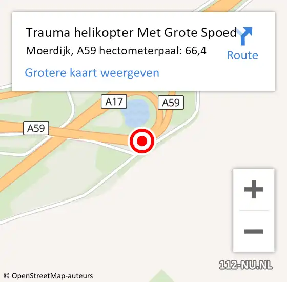 Locatie op kaart van de 112 melding: Trauma helikopter Met Grote Spoed Naar Moerdijk, A59 hectometerpaal: 66,4 op 14 september 2023 00:34