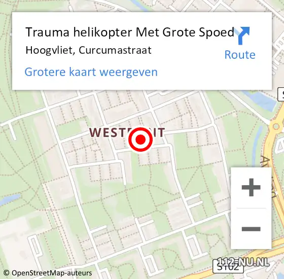Locatie op kaart van de 112 melding: Trauma helikopter Met Grote Spoed Naar Hoogvliet, Curcumastraat op 14 september 2023 00:47